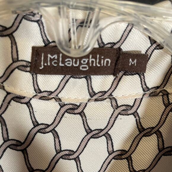 J. McLaughlin Silk Button Down Shirt Gray White Royal Scroll Chain Link Print M - Picture 2 of 4